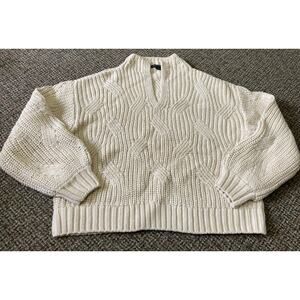 Boston Proper Beige Cable-Knit Cropped Sweater Long-Sleeve Womens Large